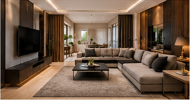 Finished living room shown as renovation inspiration